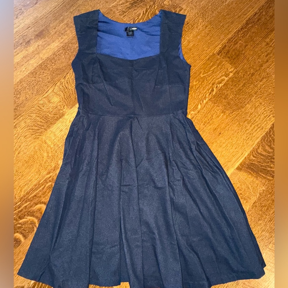 Aqua Navy Blue Midi Dress